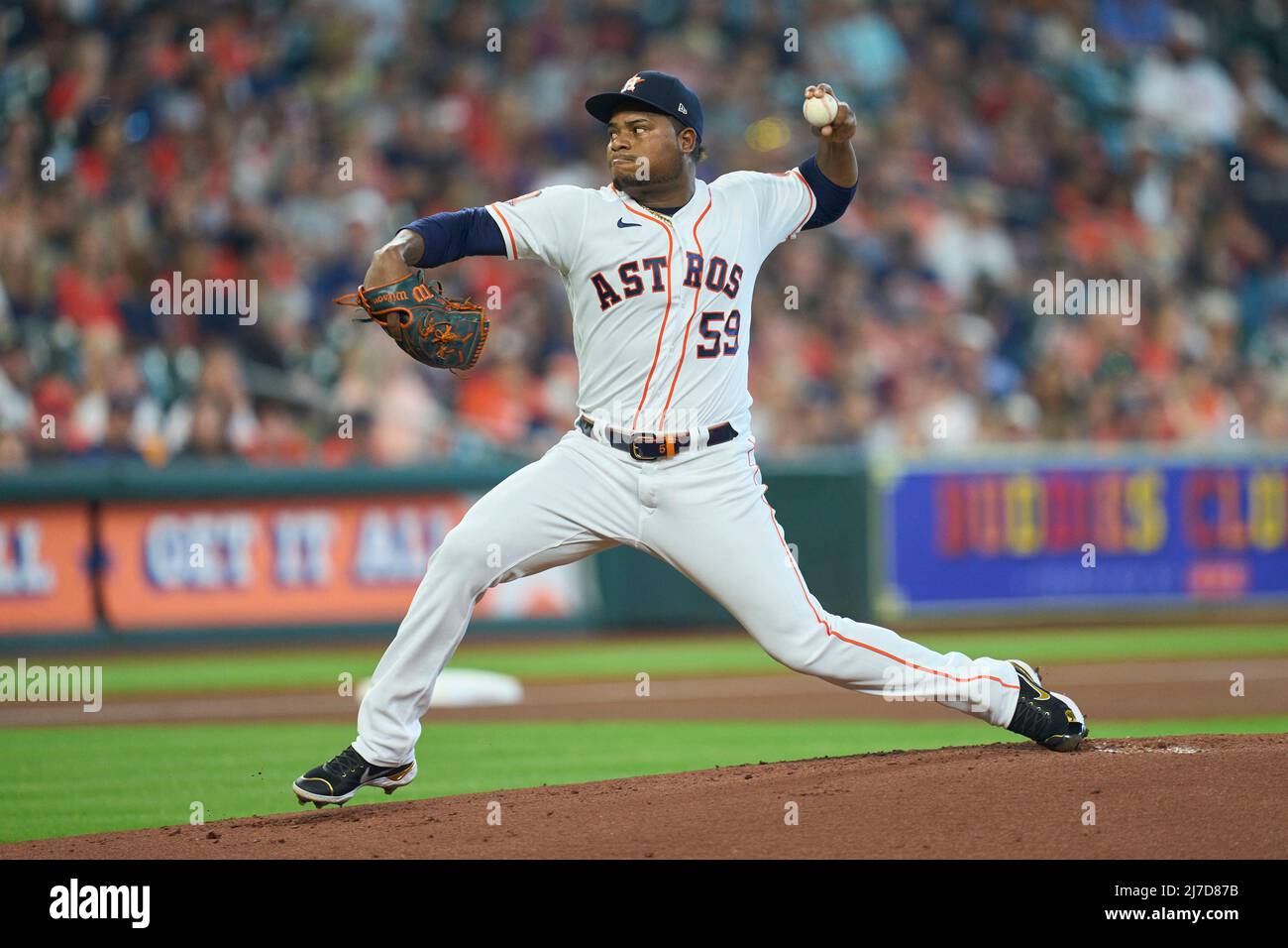 May 7 2022: Houston pitcher Framber Valdez (59) throws a pitch