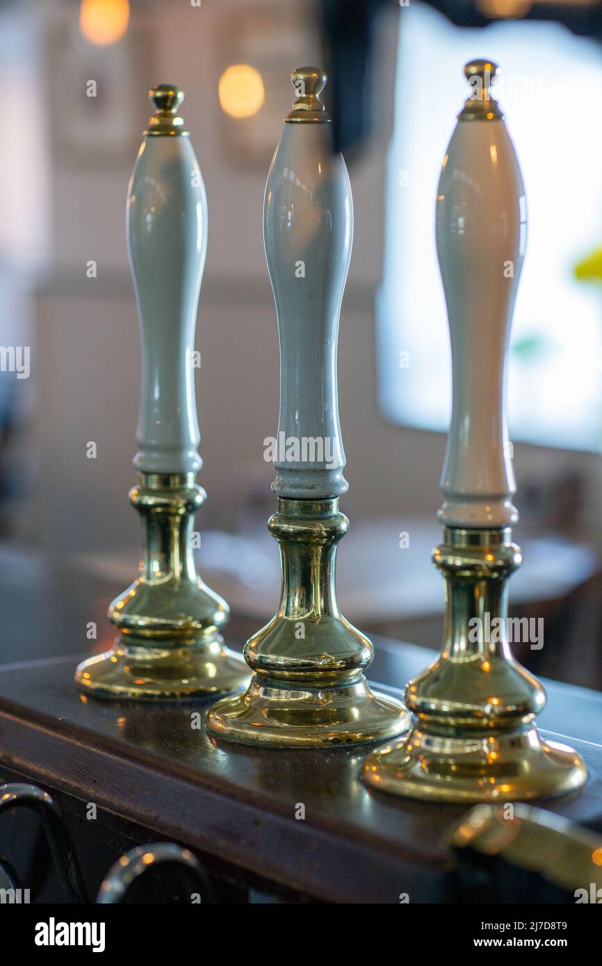 Bar taps at the Tolcarne Inn, Newlyn, Cornwall , United Kingdom Stock Photo
