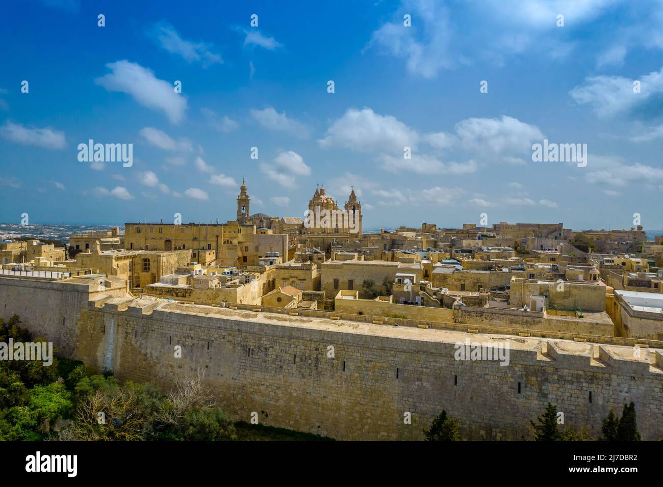 Aerial panorama view of the town of mdina fortress in malta also called