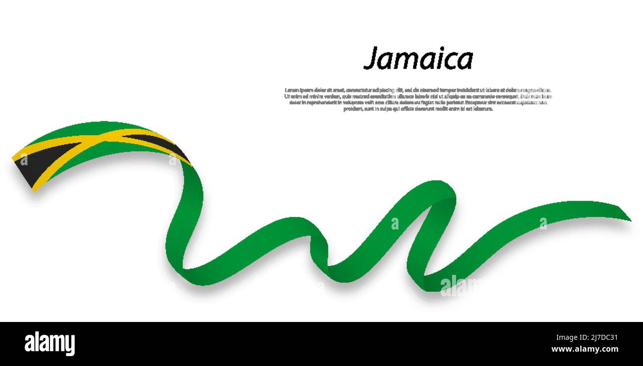 Waving ribbon or banner with flag of Jamaica. Template for independence