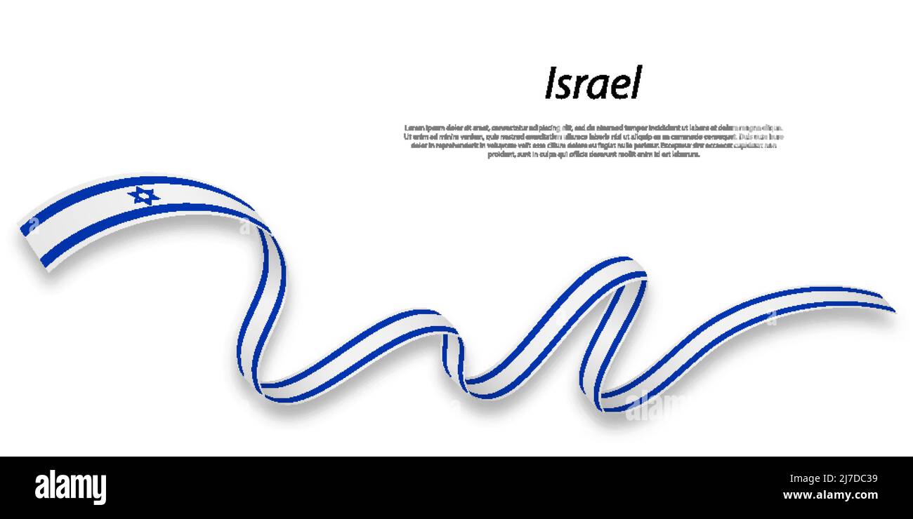 Waving ribbon or banner with flag of Israel. Template for independence ...