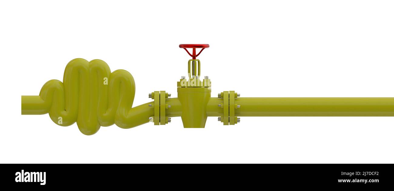 gas pipe with valve with one side pressed clogged stopped end connection 3d rendering Stock