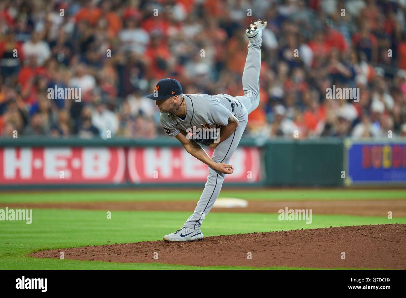 May 7 2022: Detroit pitcher Alex Lange (55) loses the lead during the game with Detroit Tigers and Houston Astros held at Minute Maid Park in Houston Tx. David Seelig/Cal Sport Medi Stock Photo