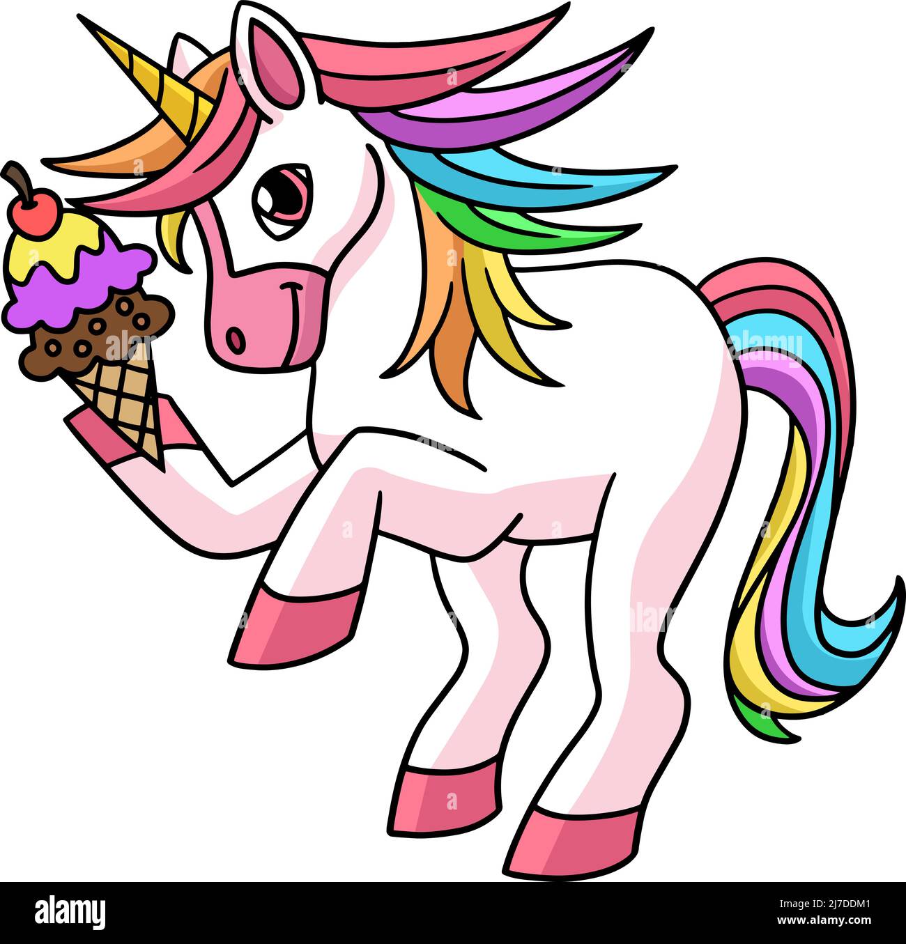Unicorn Holding Ice Cream Cartoon Colored Clipart Stock Vector Image