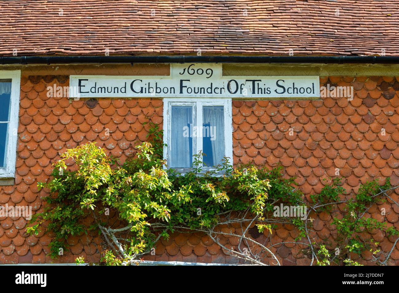 Benenden village, Edmund Gibbon founder of this school sign, 1609, kent, uk Stock Photo