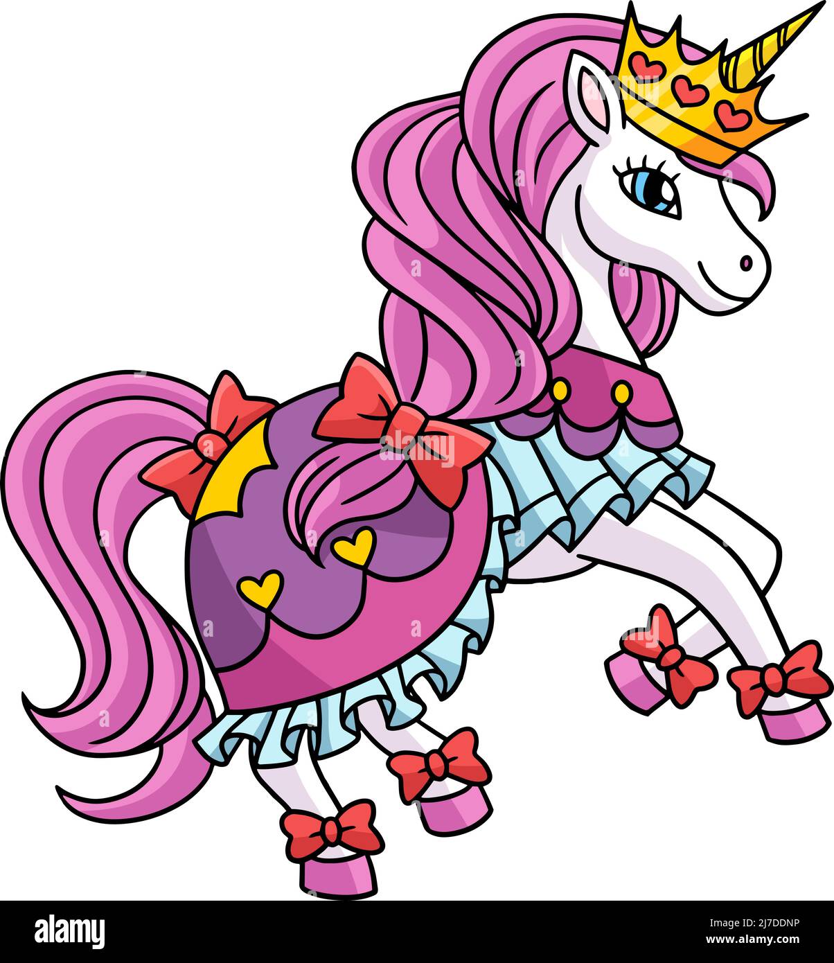 Unicorn Princess Cartoon Colored Clipart  Stock Vector