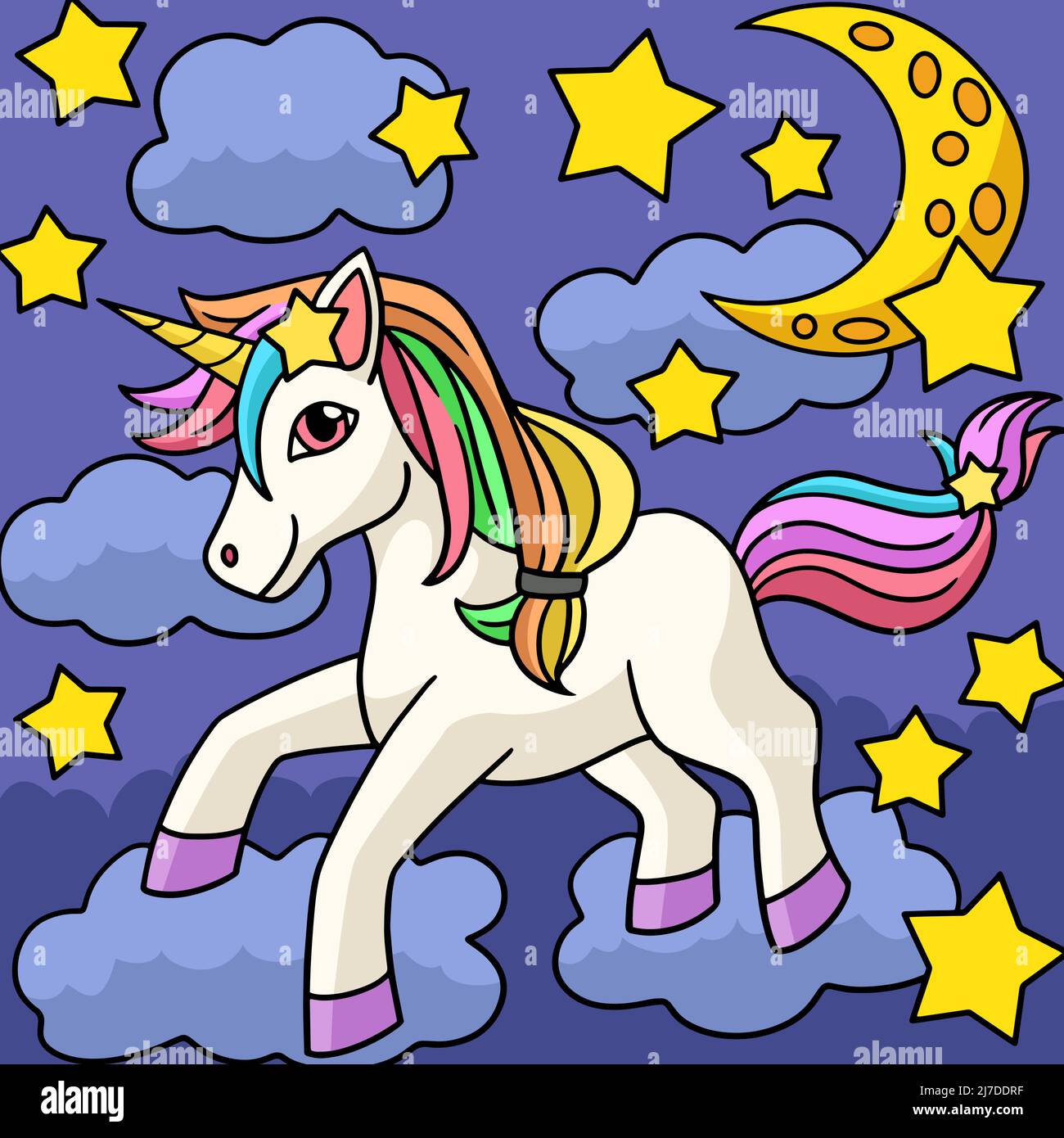 Unicorn With Cloud Star Moon Cartoon Illustration Stock Vector