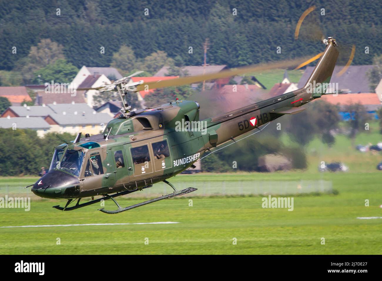 Austrian Air Force Bundesheer transport helicopter Bell 212 in the air Stock Photo