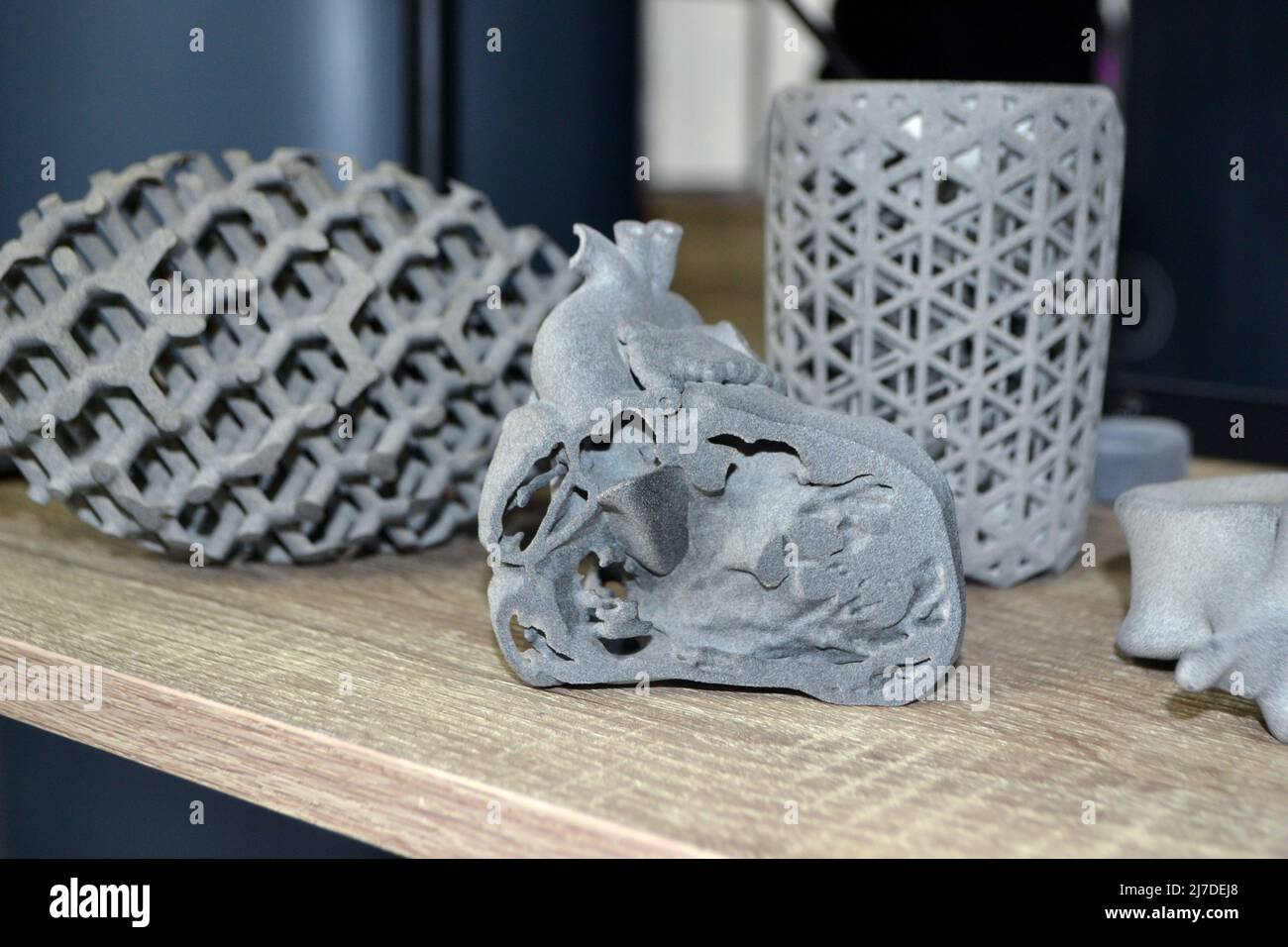 Prototype Prototype of human heart and art objects printed on 3D printer. Stock Photo