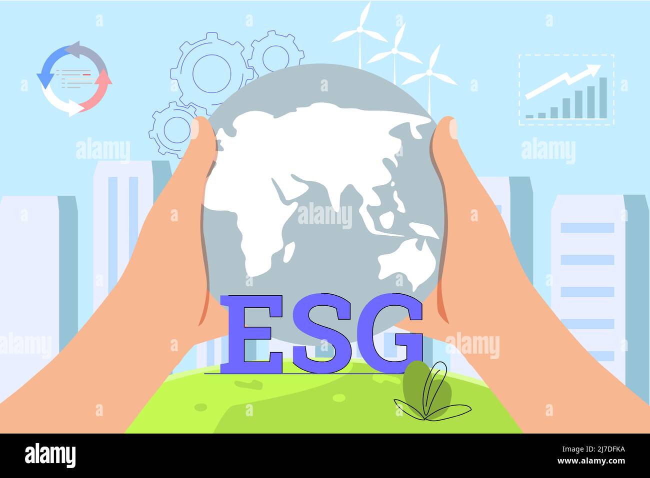 ESG Environmental Social and Governance Sustainable green company resources usage commitment Responsible attitude to nature and future Ethical busines Stock Vector