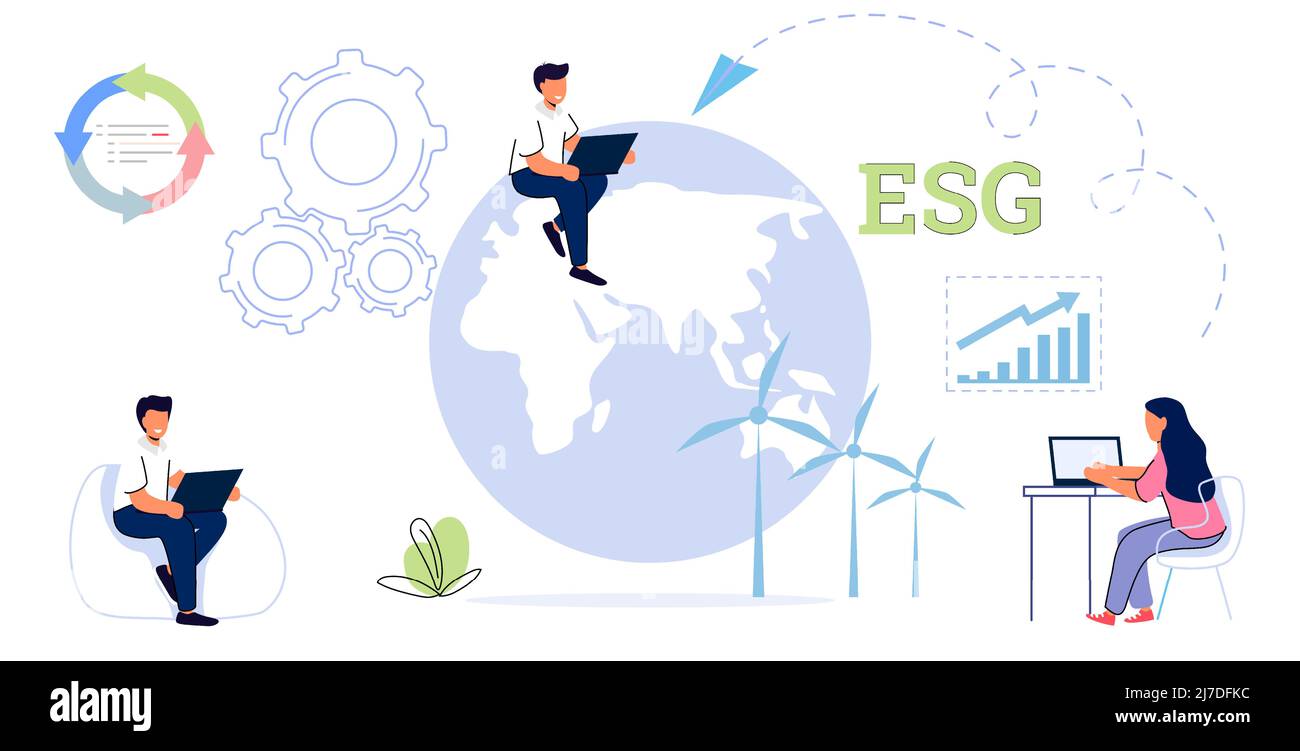 ESG Environmental Social and Governance Sustainable green company resources usage commitment Responsible attitude to nature and future Ethical busines Stock Vector