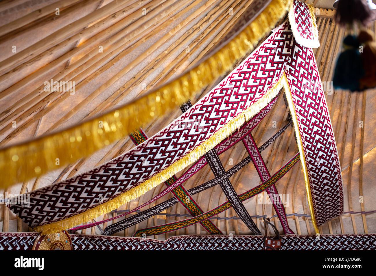 national Kazakh decorative elements in the yurt Stock Photo