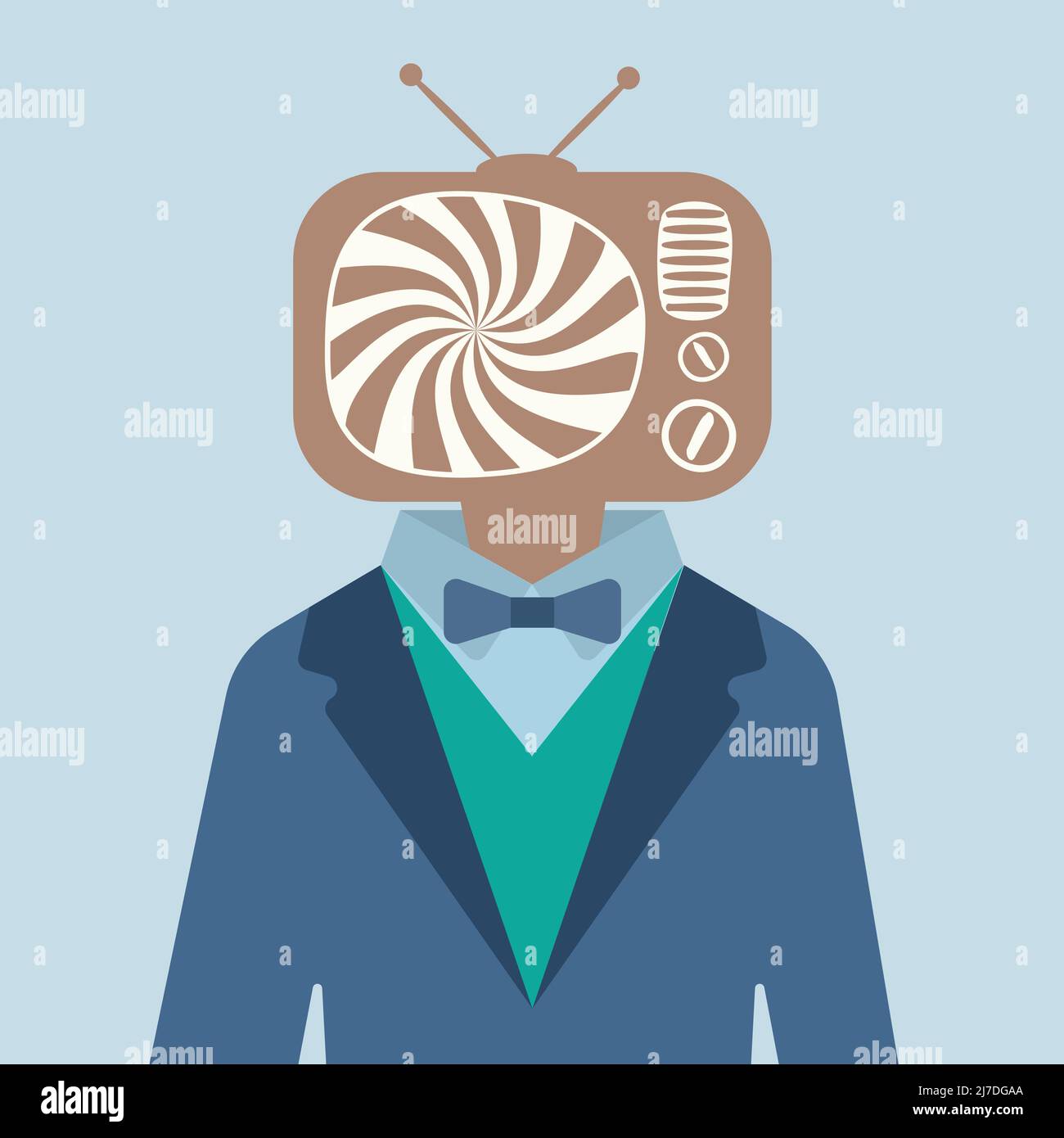 Man in suit with TV hypnotic head Stock Vector