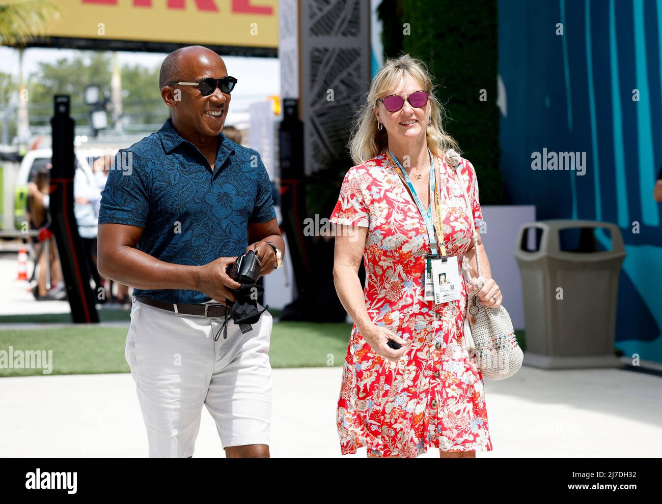 Anthony Hamilton, father of #44 Lewis Hamilton (GBR, Mercedes-AMG Petronas F1 Team), with Linda Hamilton, F1 Grand Prix of Miami at Miami International Autodrome on May 8, 2022 in Miami, United States of America. (Photo by HIGH TWO) Stock Photo