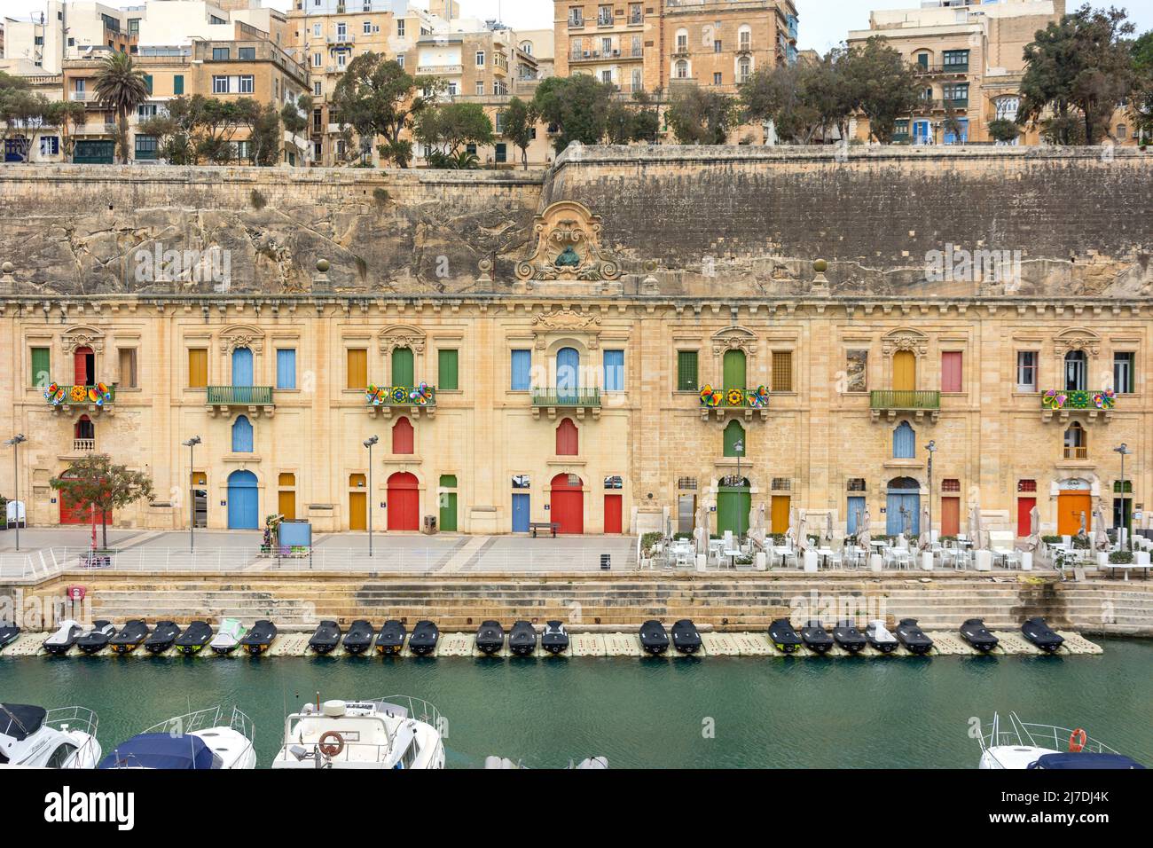 Converted 18th century port warehouses on Valletta Waterfront, Valletta (Il-Belt Valletta), Republic of Malta Stock Photo