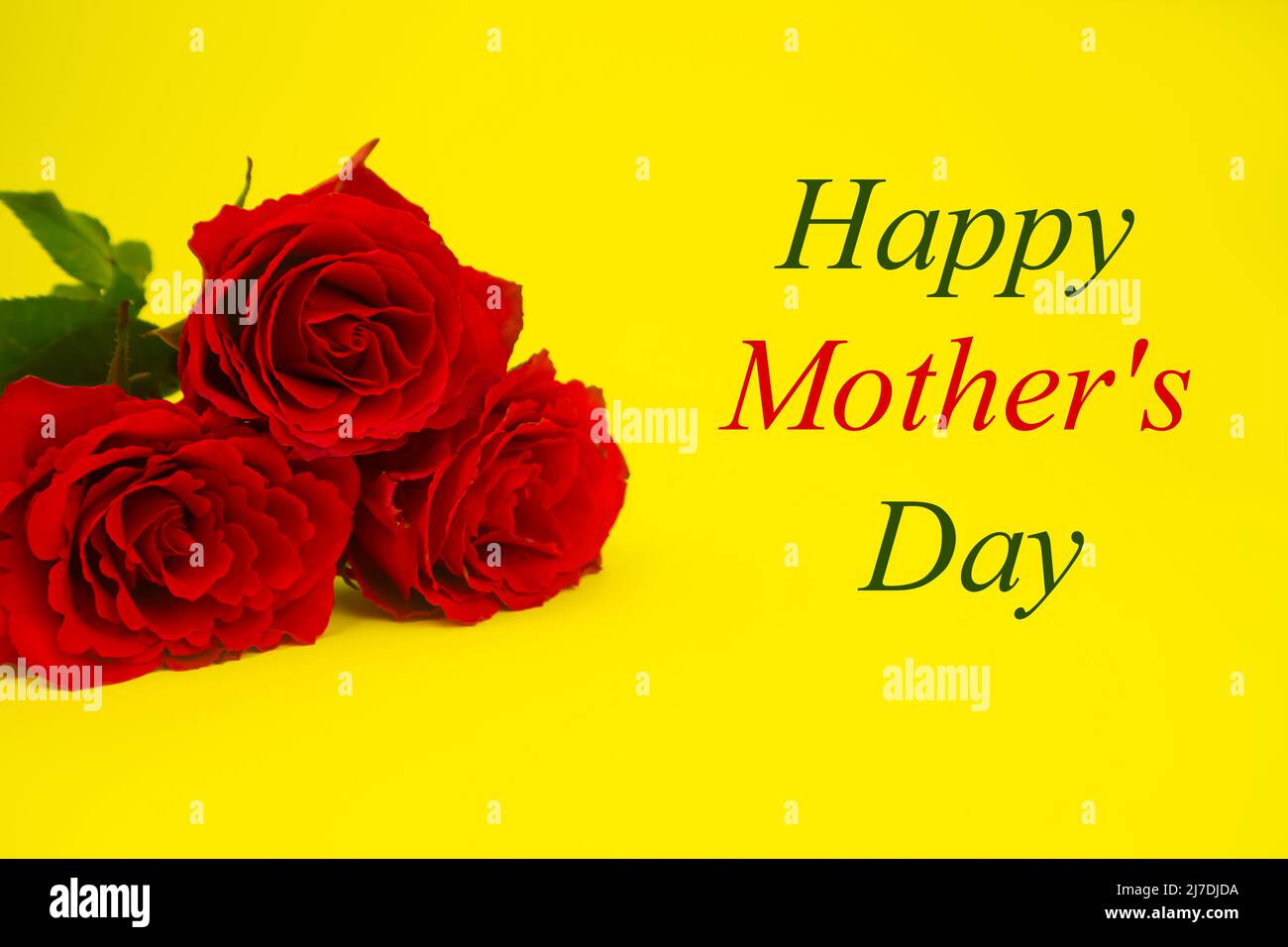 Red roses for mom on a yellow background, text HAPPY MOTHER'S DAY, in ...