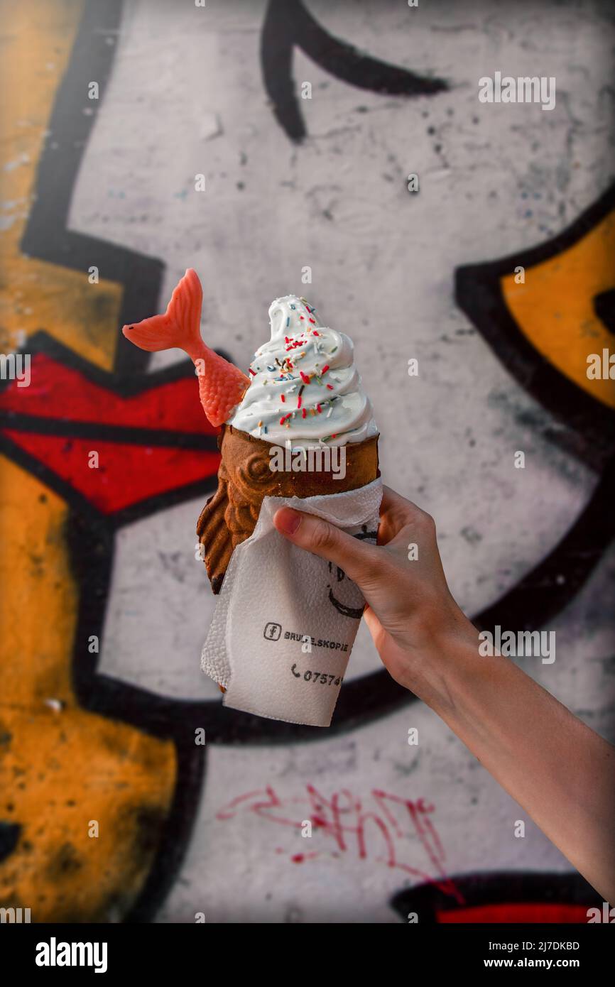 Taiyaki fish ice cream in Skopje, North Macedonia Stock Photo Alamy