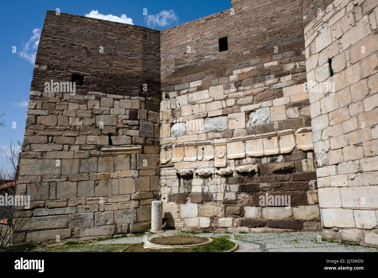 In the 8th and 9th centuries, marble blocks of Roman monuments, column capitals, marble gutters of waterways were used to repair the Ankara castle. vi Stock Photo