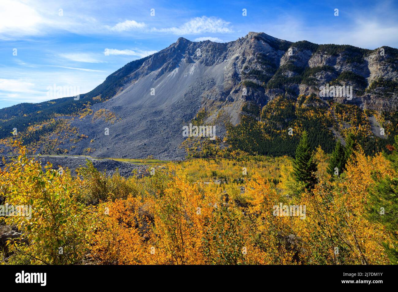 The Frank Slide was a massive rockslide that buried part of the mining town of Frank in the province of Alberta Canada, at 4:10 a.m. on April 29, 1903 Stock Photo