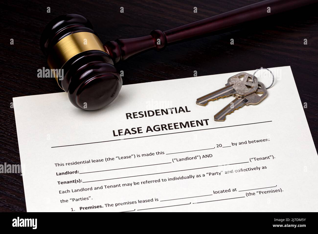 Residential lease agreement contract and gavel. Real estate law and rental dispute concept Stock Photo