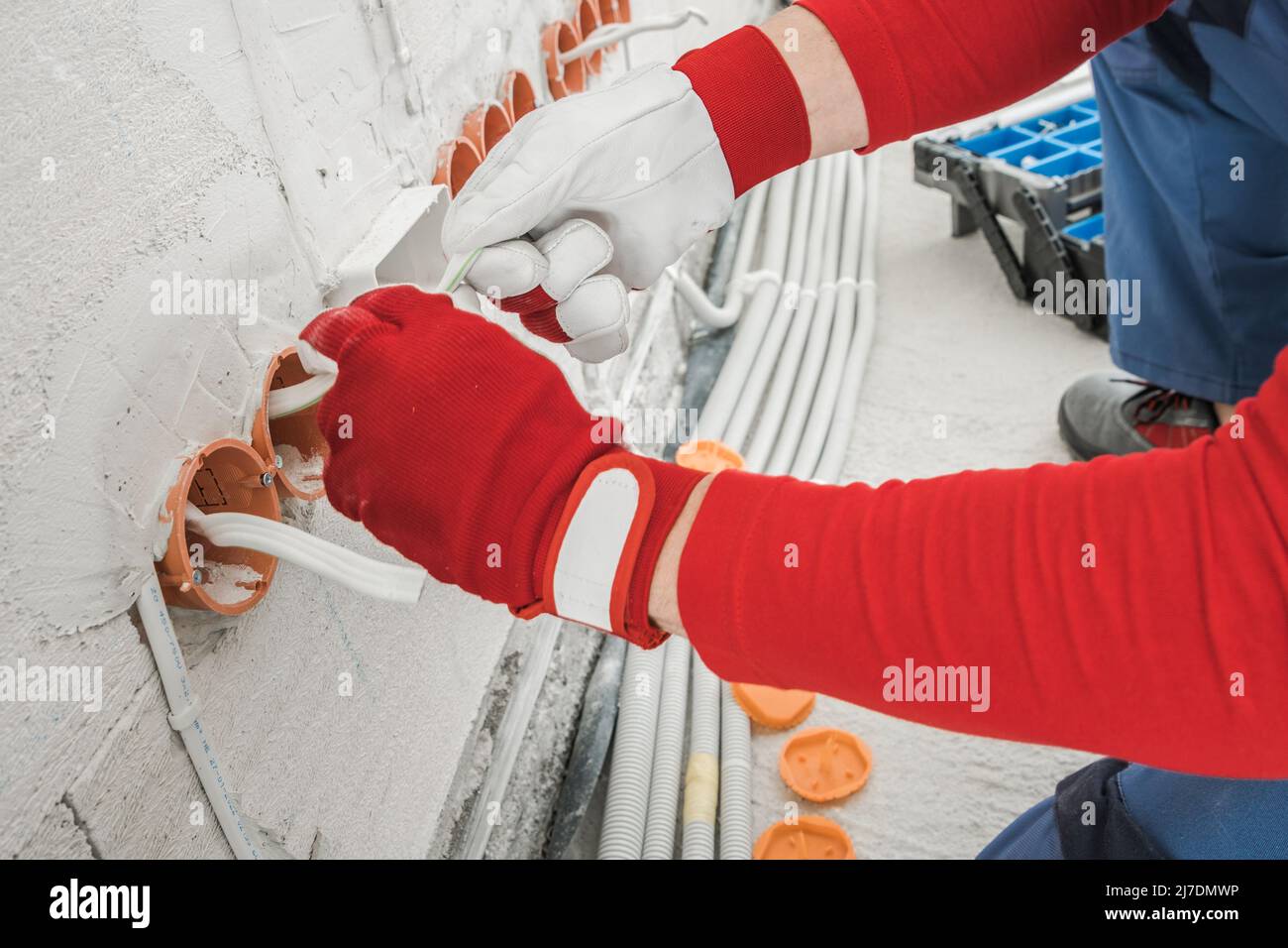 House Interior Wall Power Sockets Installation Performed by