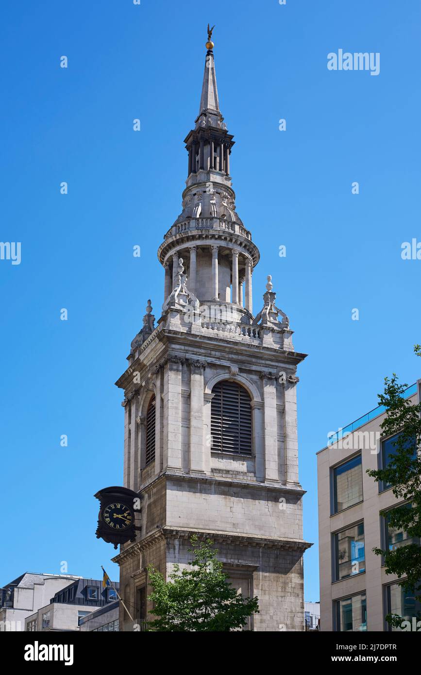 The tower of St Mary-le-Bow on Cheapside in the City of London, South East England Stock Photo