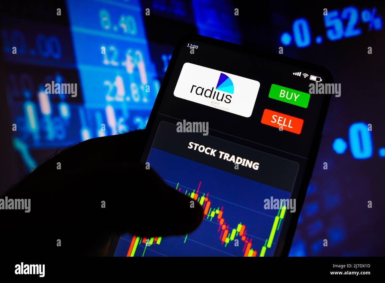 May 8, 2022, Brazil: In this photo illustration the stock trading graph of Radius Global Infrastructure seen on a smartphone screen. (Credit Image: © Rafael Henrique/SOPA Images via ZUMA Press Wire) Stock Photo