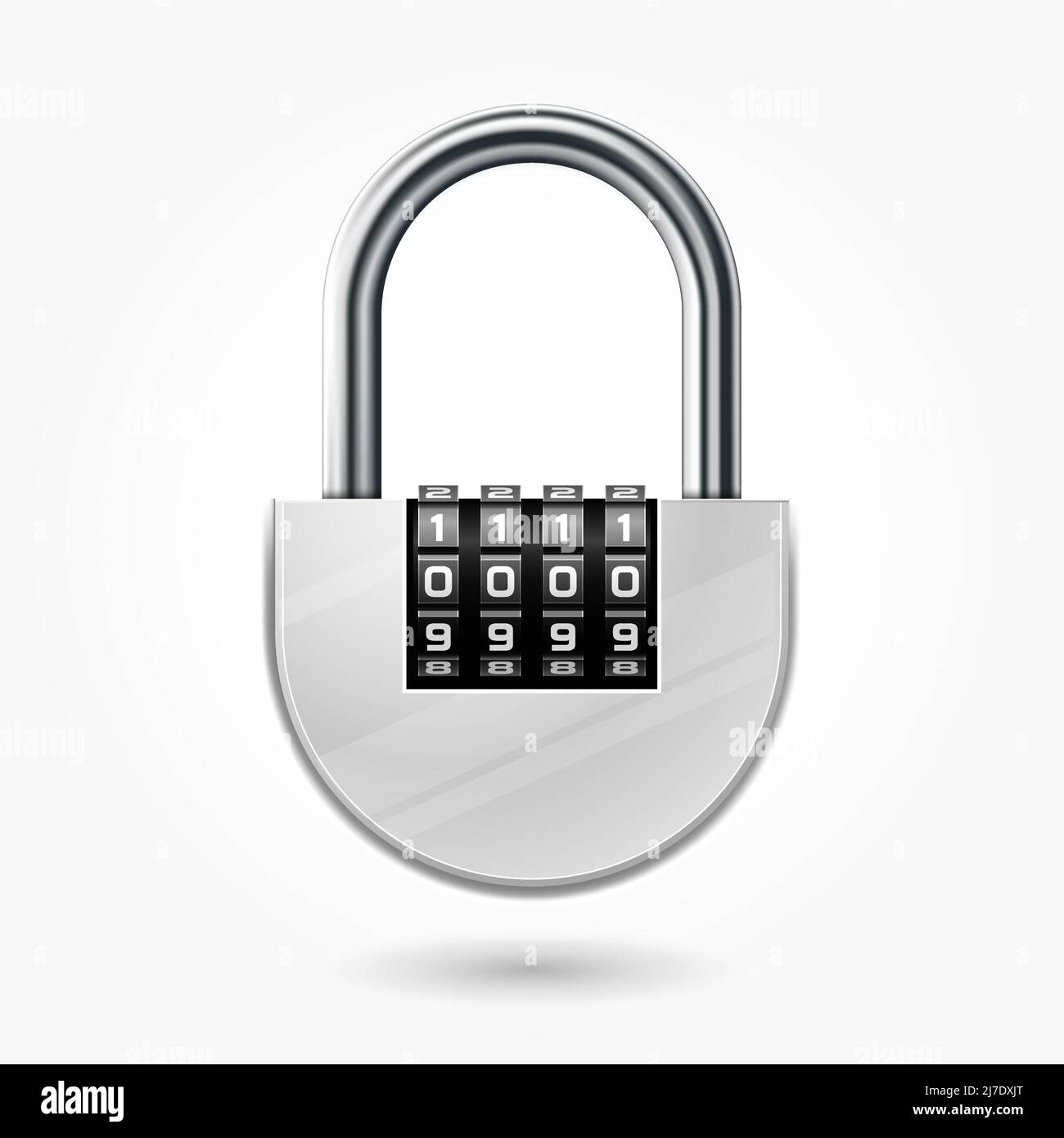 Combination lock for school lockers, round code padlock icon, keyless silver lock, vector Stock Vector
