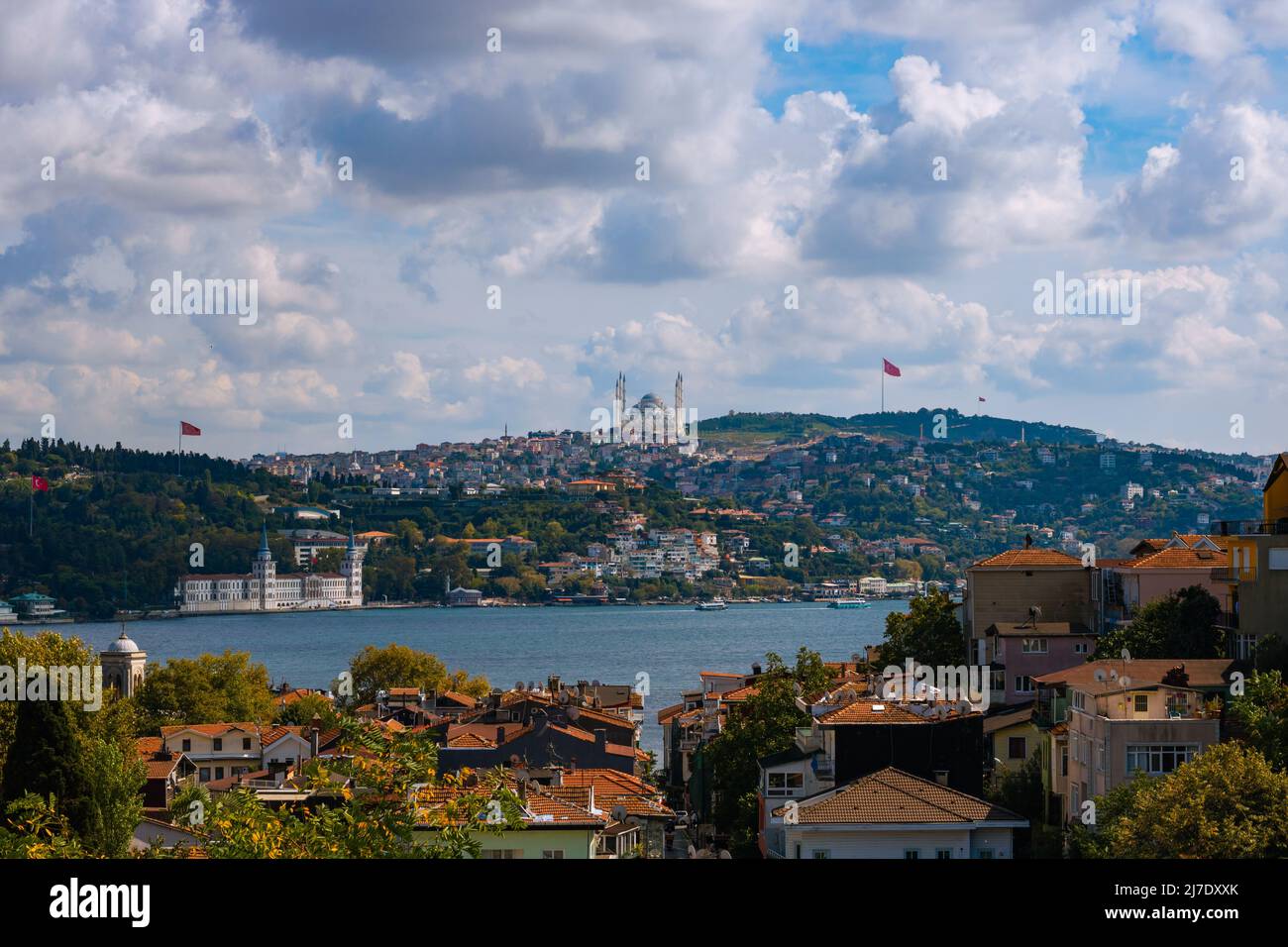Istanbul view. Camlica Hills and Bosphorus view from Arnavutkoy district in Besiktas Istanbul. Stock Photo