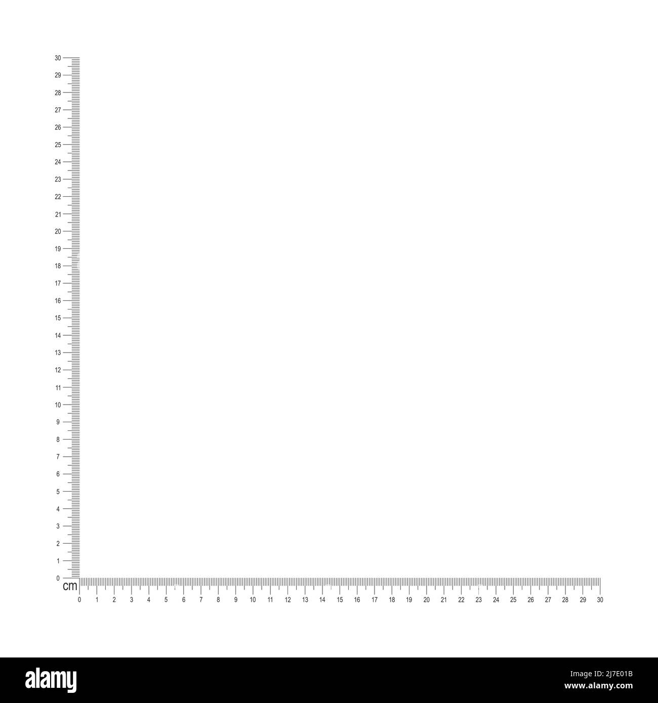 30 centimeters corner ruler scale template. Angle measuring tool with cm and mm markup and numbers. Vector outline illustration isolated on white background Stock Vector