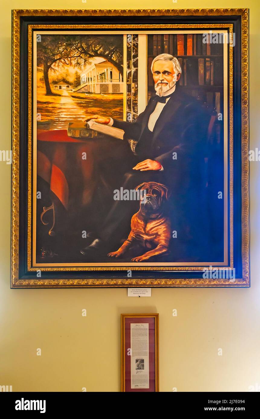 An oil painting of Confederate President Jefferson Davis is pictured at the Jefferson Davis Presidential Library in Biloxi, Mississippi. Stock Photo