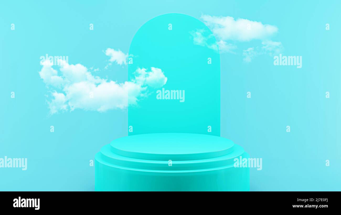 Background 3d blue rendering with podium and minimal cloud blue scene ...