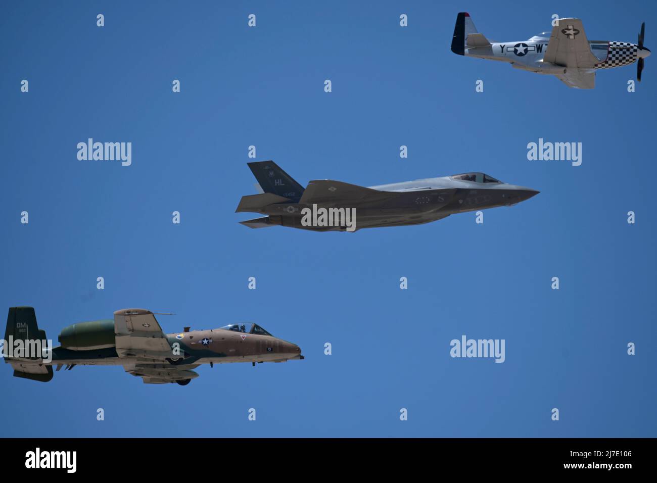 An F35A Lightning II, from Langley Air Force Base, Virginia; an A10C