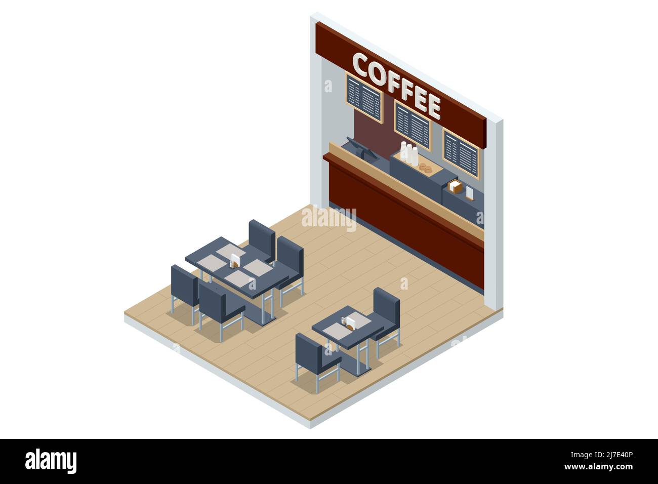Isometric Food Court Coffee, Restaurant Interior, Catering, Shopping
