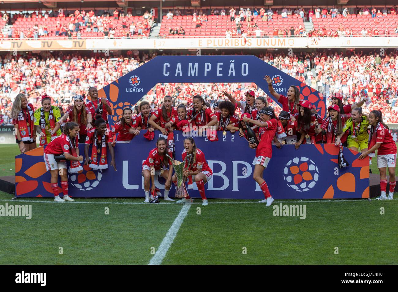 May 08, 2022. Lisbon, Portugal. Benfica players raising the cup and