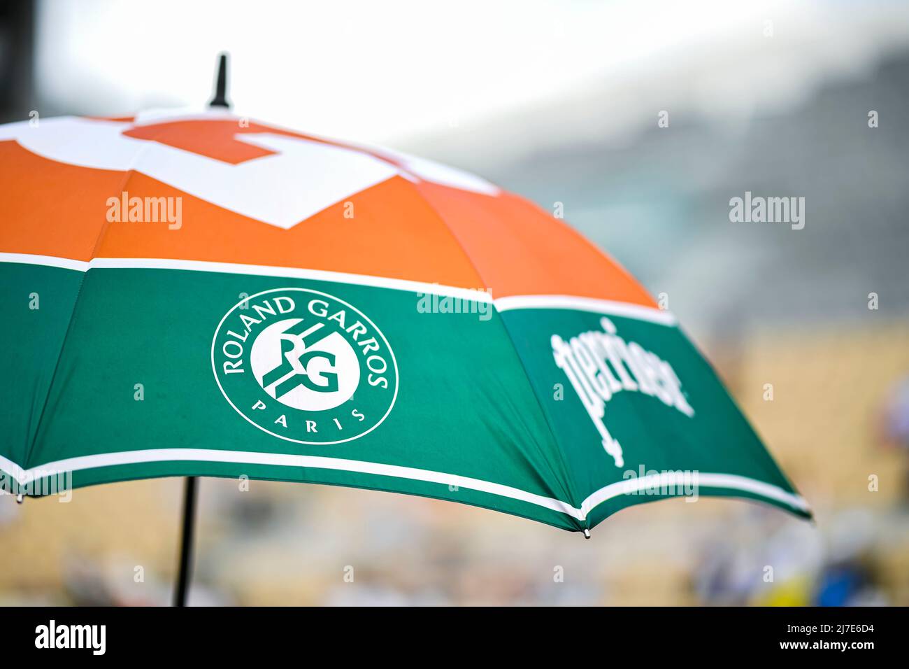 An umbrella or parasol at Roland-Garros (French Open), Grand Slam tennis tournament on June 2, 2021 at Roland-Garros stadium in Paris, France. Stock Photo