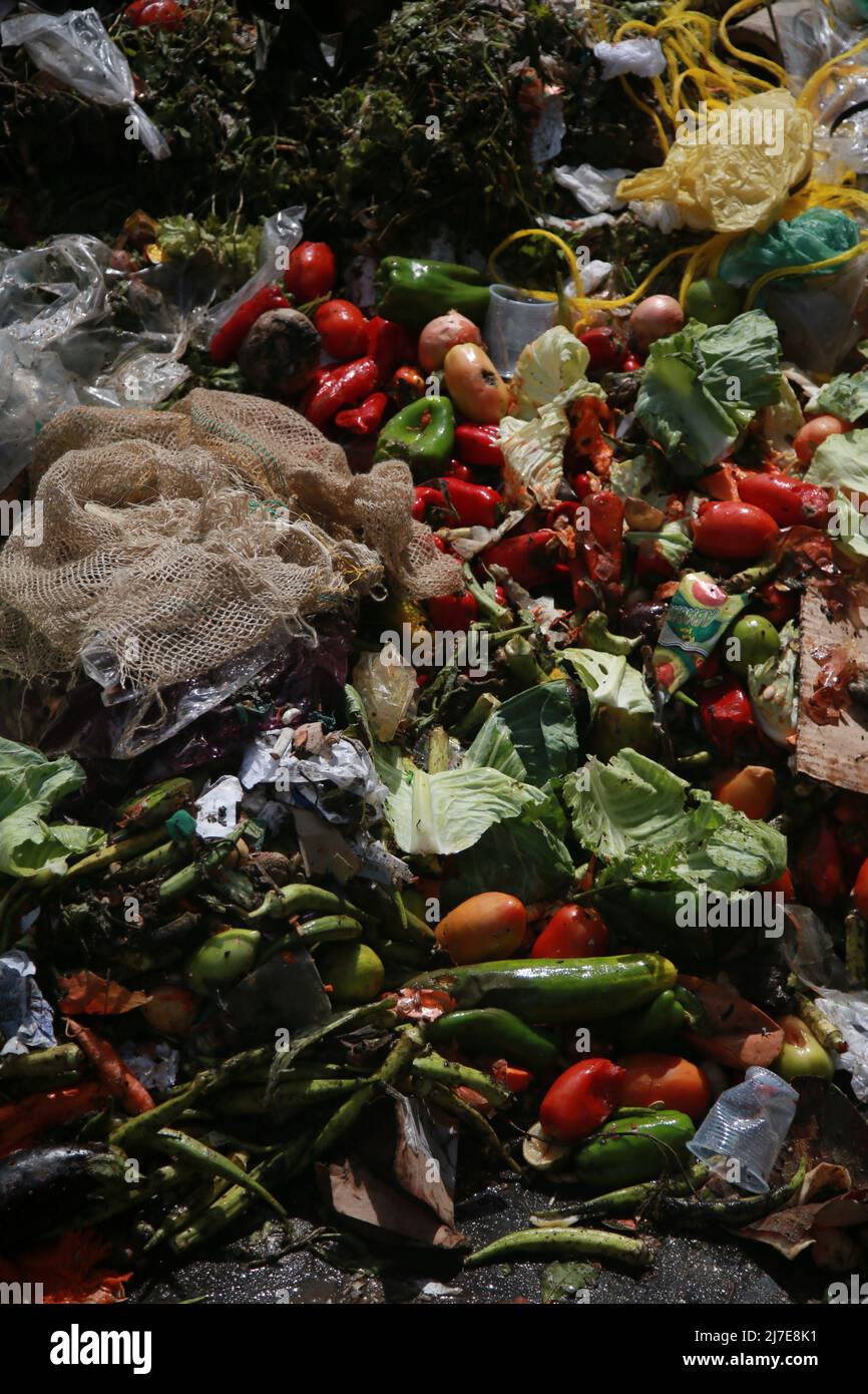 salvador, bahia, brazil - april 30, 2022: food thrown in the trash at