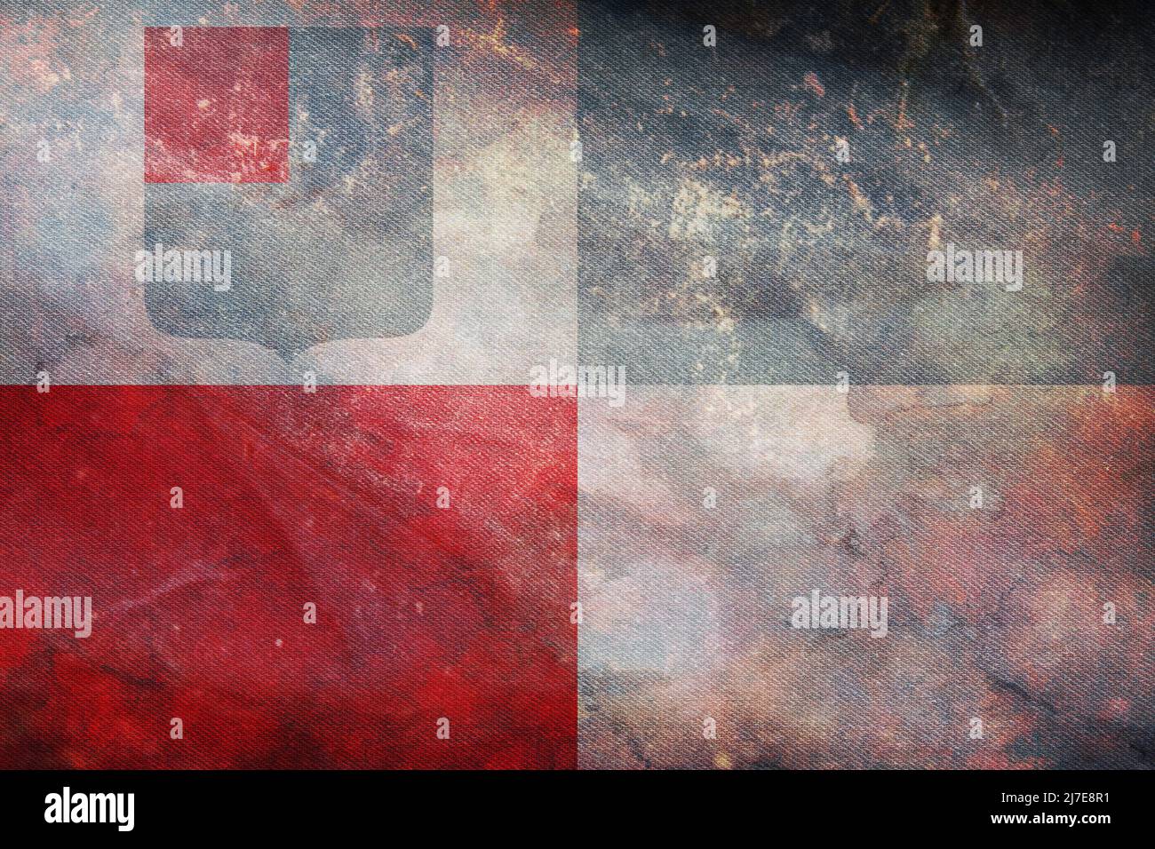Top view of retro flag Wanze, Belgium with grunge texture. Belgian travel and patriot concept. no flagpole. Plane layout, design. Flag background Stock Photo
