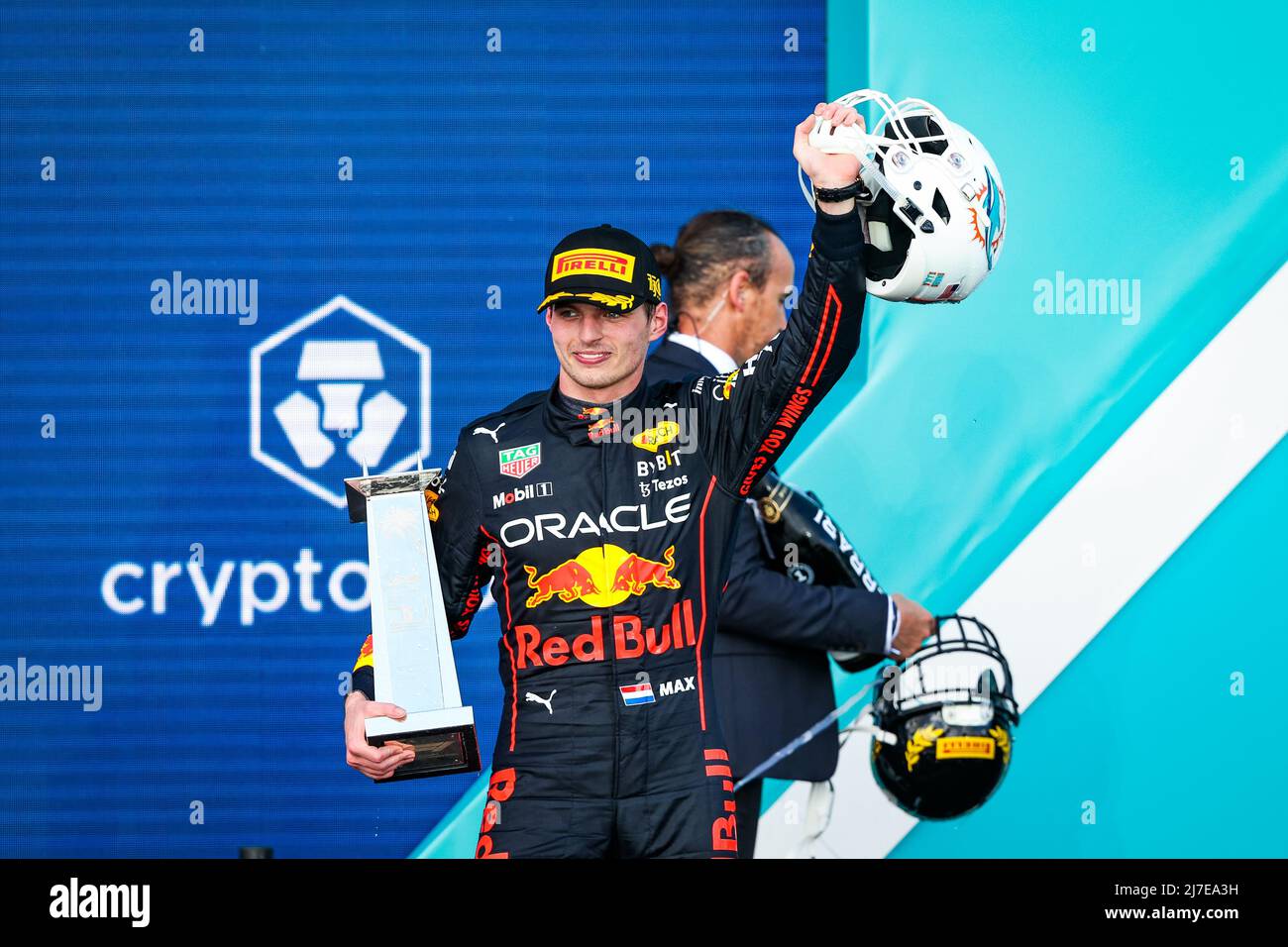 Miami Gardens, Florida, United States of America - 08/05/2022, VERSTAPPEN  Max (ned), Red Bull Racing RB18, portrait podium trophy during the Formula  1 Crypto.com Miami Grand Prix 2022, 5th round of the
