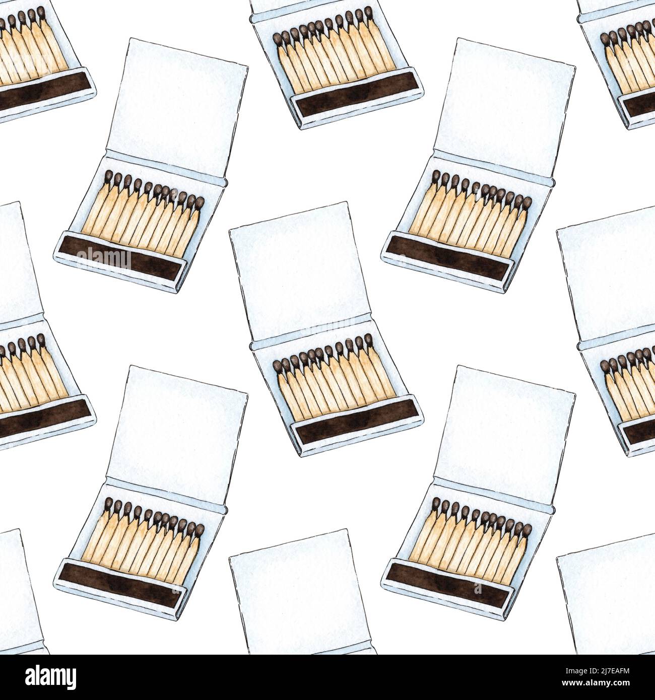 Watercolor illustration of a match book pattern full of red matches