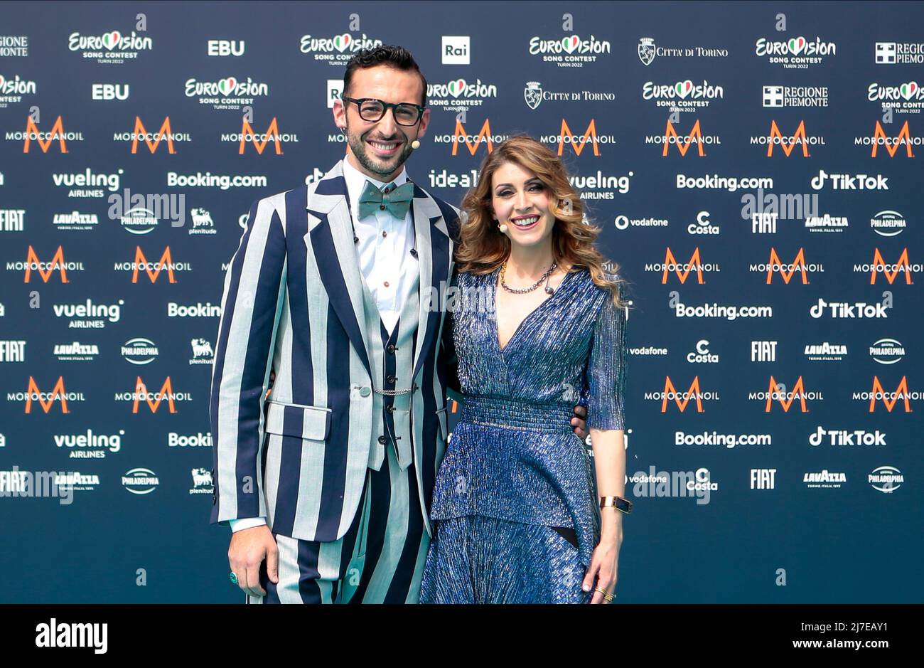 Turin, Italy, 08/05/2022, during the Turquoise carpet opening ceremony of the Eurovision 2022 on