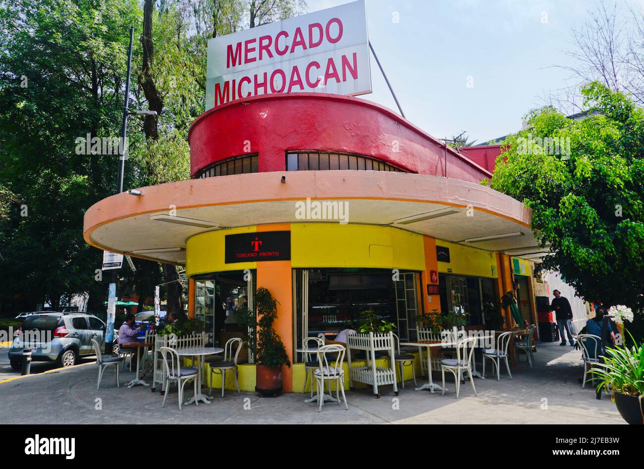Toscano Pronto cafe, Mercado Michoacan in the wealthy Colonia Condesa neighborhood, Mexico City, Mexico Stock Photo