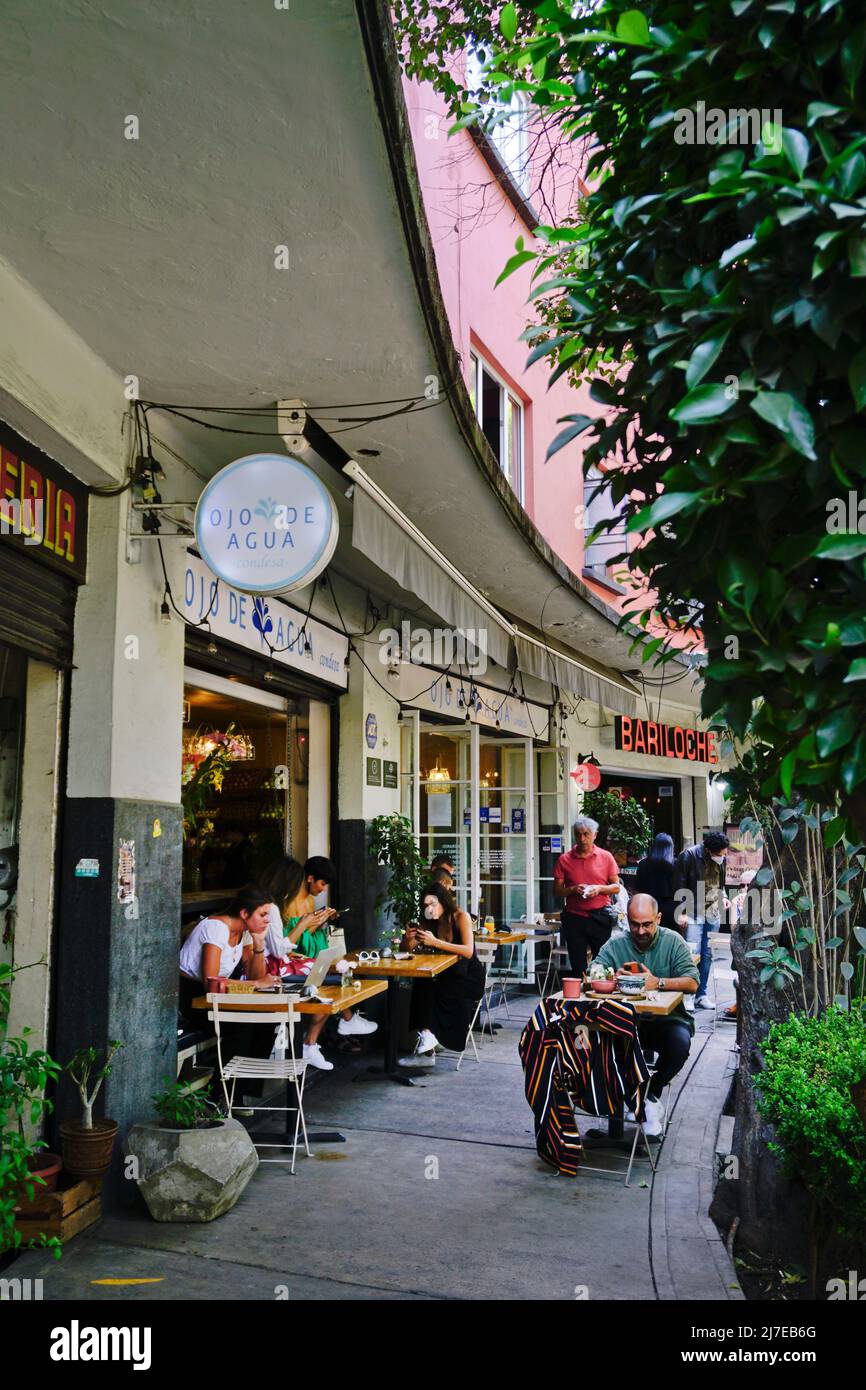 Oja de Agua Condesa Cafe in the Colonia Condesa neighborhood of Mexico City, Mexico. Stock Photo