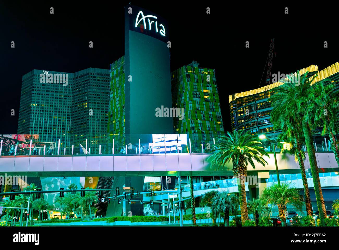 Las Vegas, Nevada, USA - May 4, 2022.  Las Vegas Strip at night. Street view, hotels, traffic, city life. Luxury Mandarin Oriental Residences, and Ari Stock Photo