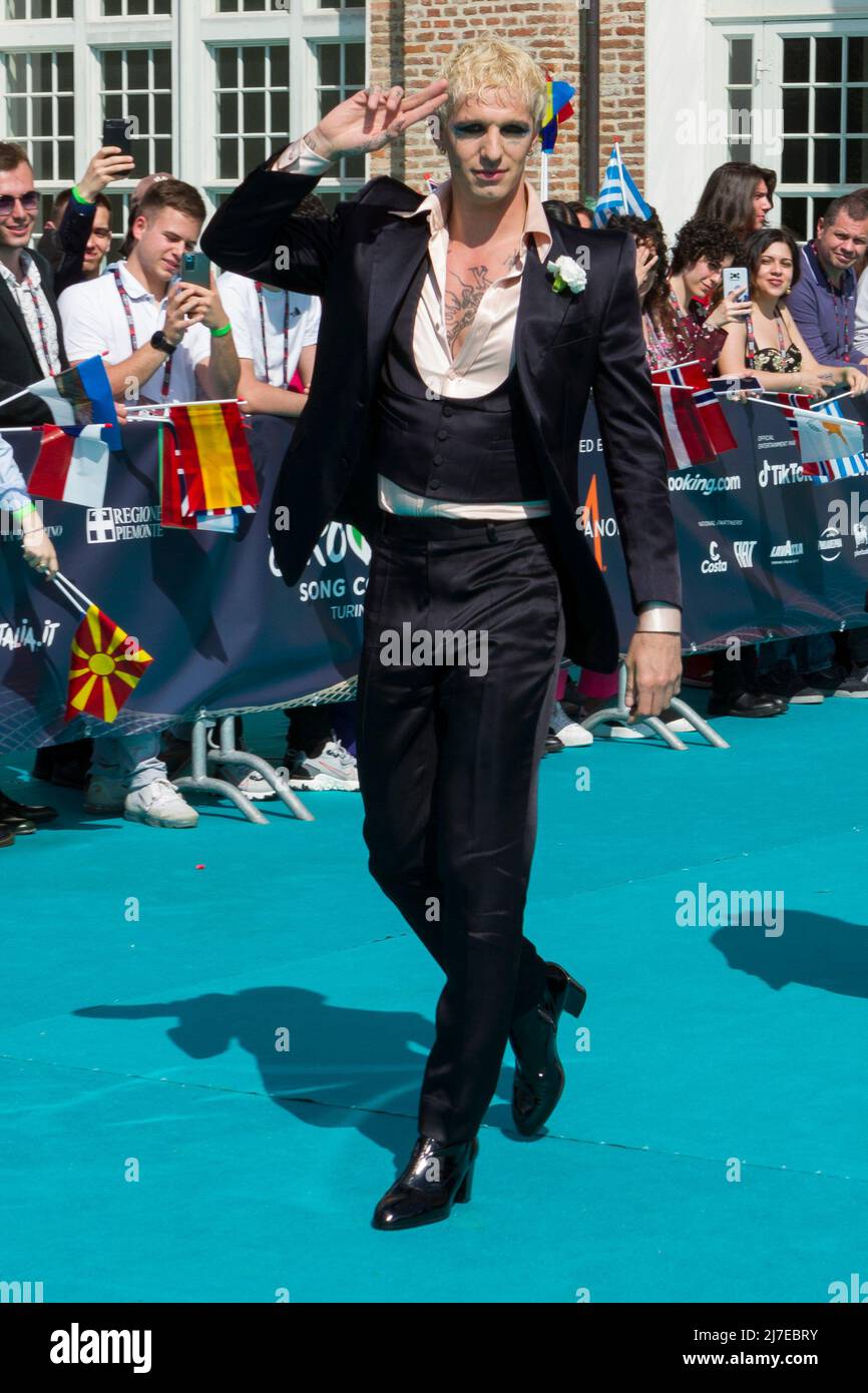 Turin, Italy. 08th May 2022. Italian singer Achille Lauro arrives at Opening Event of Eurovision Song ContestCREDIT: Marco Destefanis / Alamy live news Stock Photo