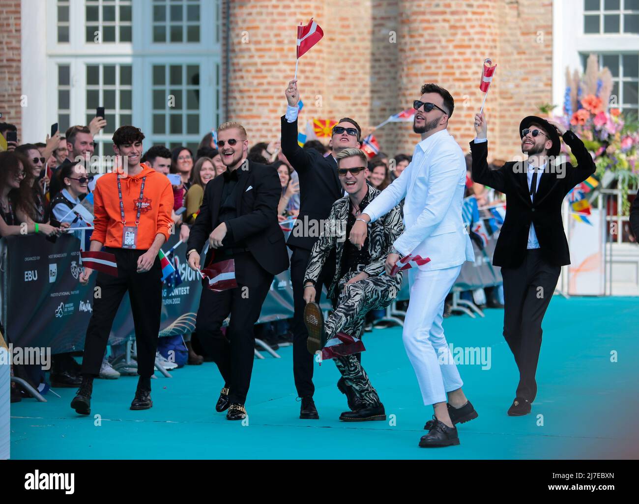 Turin, Italy. 08/05/2022, Turin, Italy. 08/05/2022, Citi Zeni (Eat your  salad) Latvia during the Turquoise carpet opening ceremony of the  Eurovision 2022 on 08 of May 2022, at Reggia di Venaria Reale,