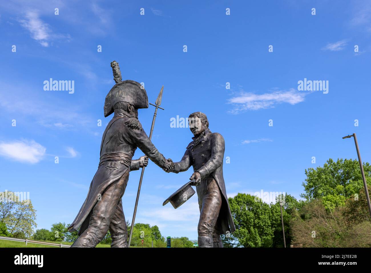 Clarksville, Indiana USA  May 8,  2022:  Lewis and Clark Statue at The Falls of the Ohio State Park in Clarksville Indiana Stock Photo