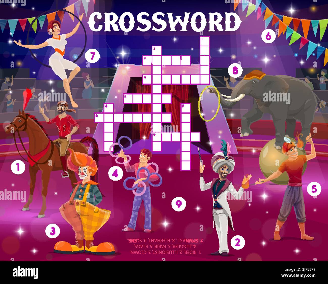 Shapito circus performers on stage crossword grid worksheet to find