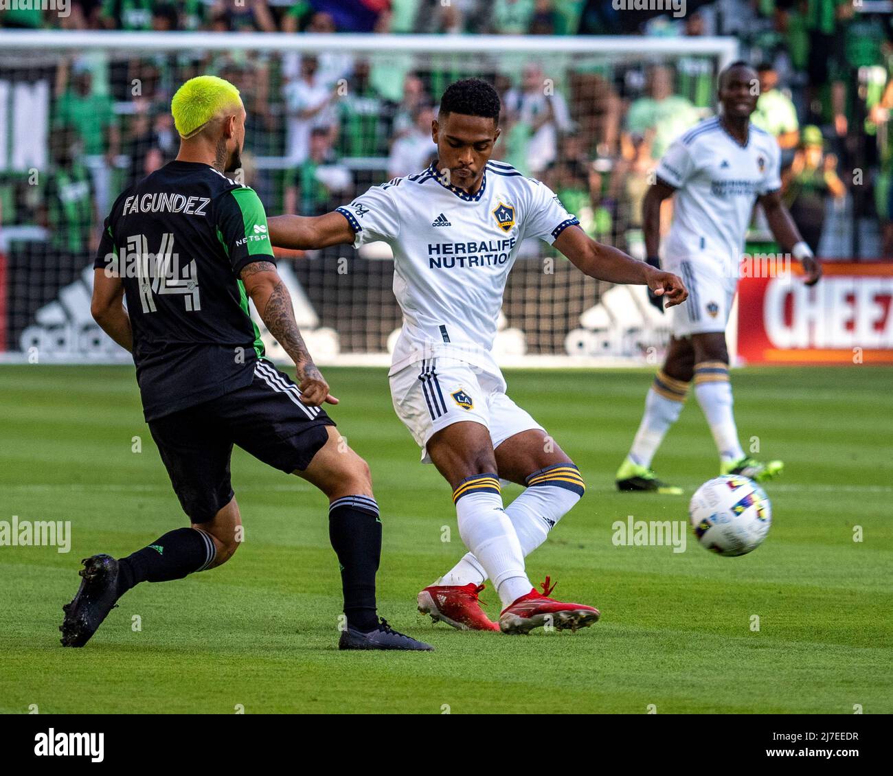 Austin Texas. May 8, 2022. Rayan Raveloson #6 of the L.A. Galaxy in action vs Austin FC at Q2 Stadium in Austin Texas. The Galaxy defeat Austin FC 1-0. Stock Photo