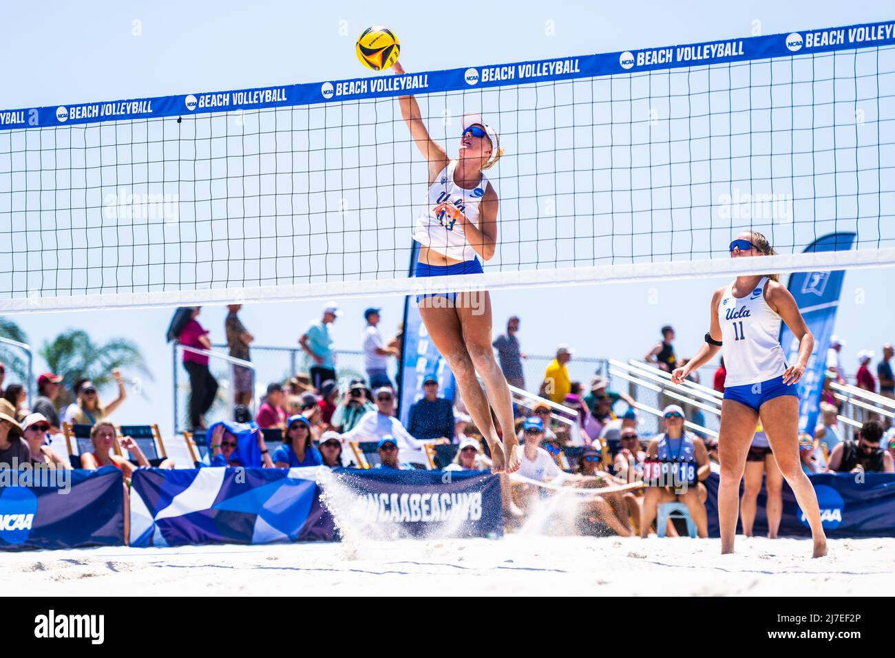 May 8, 2022, Gulf Shores, Alabama, USA: LEA MONKHOUSE (43) attacks at the net during the NCAA Beach Volleyball National Championship tournament semifinal dual between Florida State and UCLA. (Credit Image: © Matthew Smith/ZUMA Press Wire) Stock Photo